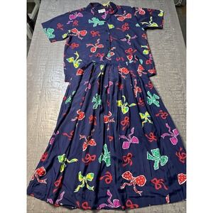 Vintage Susan Bristol Petite Skirt Blouse Set Printed Pleated Skirt Long Sleeve